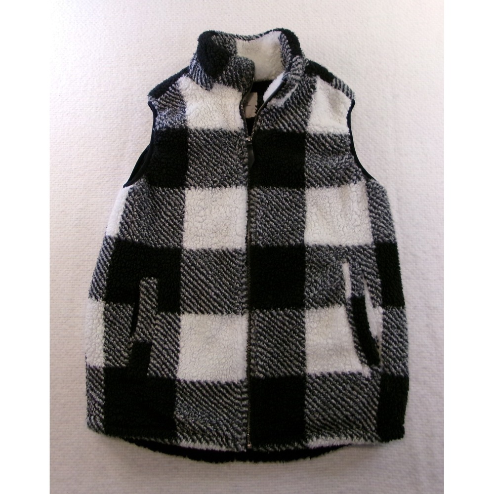 Thread & Supply Sherpa Vest Womens Small Black White Plaid‎ J1447SSHTJ